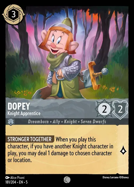 Dopey - Knight Apprentice, Disney Lorcana card CH5-181 — Shimmering Skies set