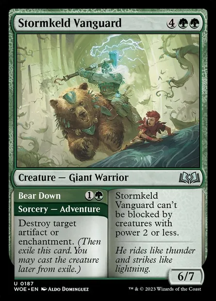Stormkeld Vanguard // Bear Down, Magic card WOE 187 — Wilds of Eldraine set