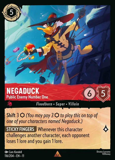 Negaduck - Public Enemy Number One, Disney Lorcana card CH11-116 — Winterspell set