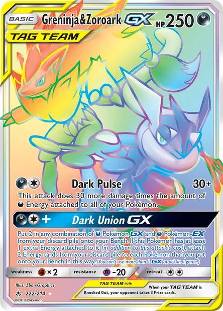 Greninja & Zoroark GX, Pokémon card UNB 222 — Unbroken Bonds set