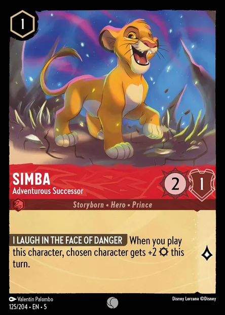 Simba - Adventurous Successor, Disney Lorcana card CH5-125 — Shimmering Skies set