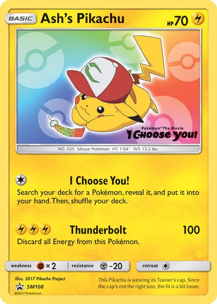 Ash's Pikachu, Pokémon card SM 108 — SM Black Star Promos set