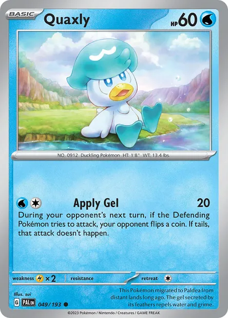 Quaxly, Pokémon card PAL 049 — Paldea Evolved set