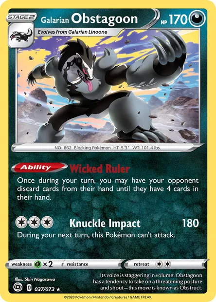 Galarian Obstagoon, Pokémon card CPA 37 — Champion's Path set