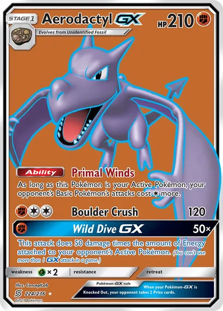 Aerodactyl GX, Pokémon card UNM 224 — Unified Minds set