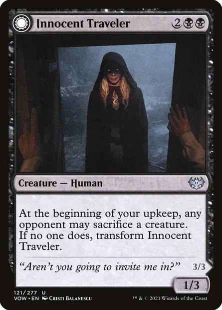Innocent Traveler // Malicious Invader, Magic card VOW 121 — Innistrad: Crimson Vow set