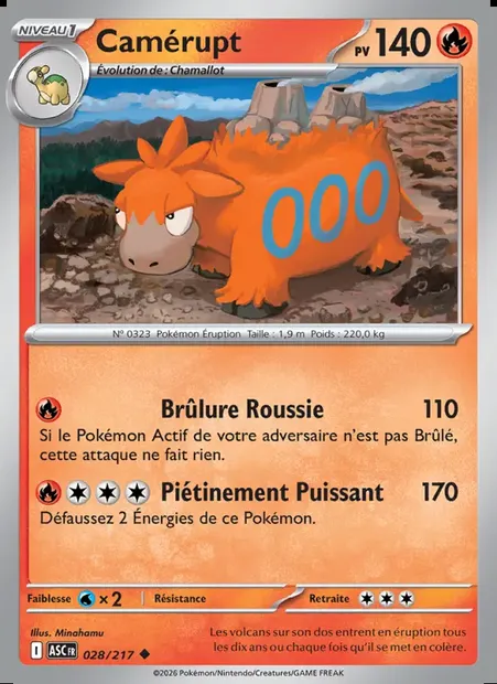 Camérupt, carte Pokémon ASC 028 — extension Héros Transcendants