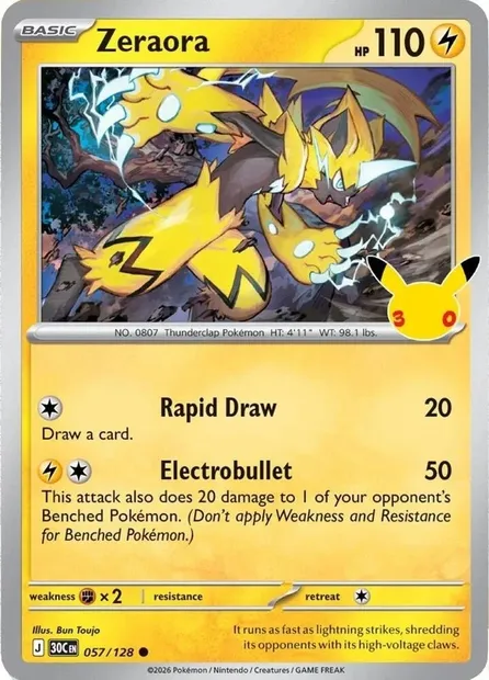 Zeraora, Pokémon card 30C 057 — 30th Celebration set
