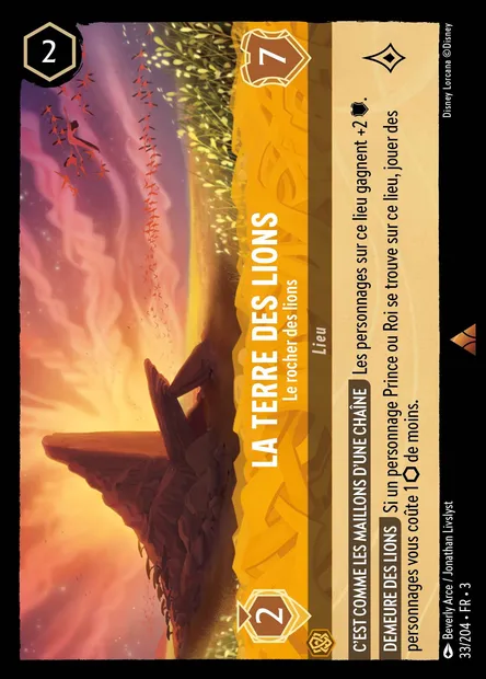 La Terre des Lions - Le rocher des lions, carte Disney Lorcana CH3-033 — extension Les Terres d'Encres