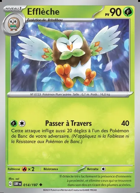 Efflèche, carte Pokémon OBF 014 — extension Flammes Obsidiennes