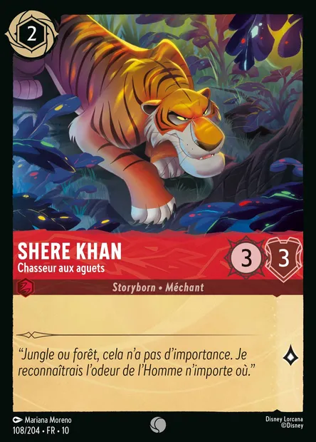 Shere Khan - Chasseur aux aguets, carte Disney Lorcana CH10-108 — extension Lueurs dans les Profondeurs