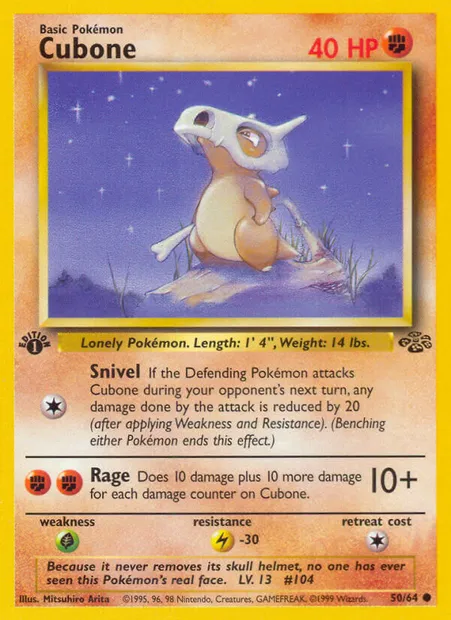 Cubone, Pokémon card JU 50 — Jungle set