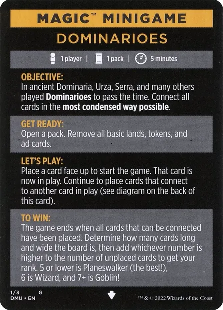 Dominarioes // Dominarioes (cont'd), carte Magic MDMU 1 — extension Dominaria United Minigames