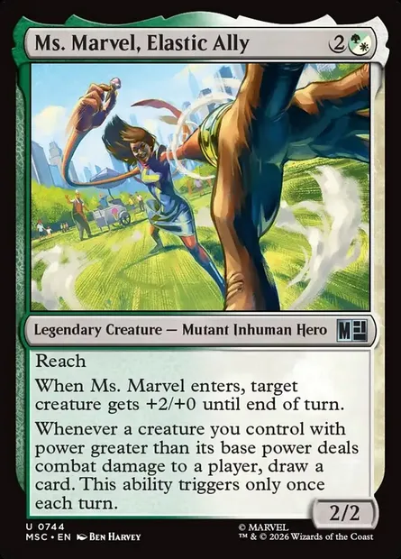 Ms. Marvel, Elastic Ally, Magic card MSC 744 — Marvel Super Heroes Commander set