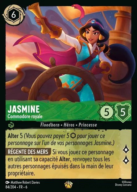 Jasmine - Commodore royale, carte Disney Lorcana CH6-084 — extension La Mer Azurite