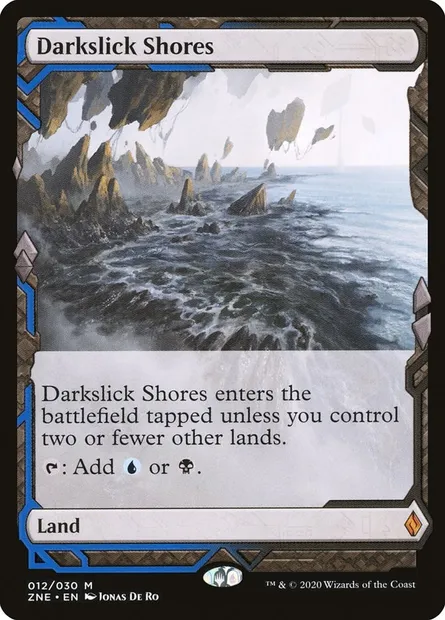 Darkslick Shores, Magic card ZNE 12 — Zendikar Rising Expeditions set