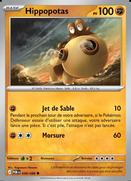Hippopotas, carte Pokémon POR 039 — extension Équilibre Parfait