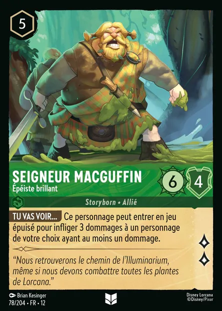 Seigneur MacGuffin - Épéiste brillant, carte Disney Lorcana CH12-078 — extension Contrées Inconnues