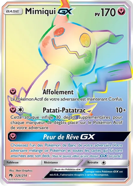 Mimiqui GX, carte Pokémon LOT 226 — extension Tonnerre Perdu
