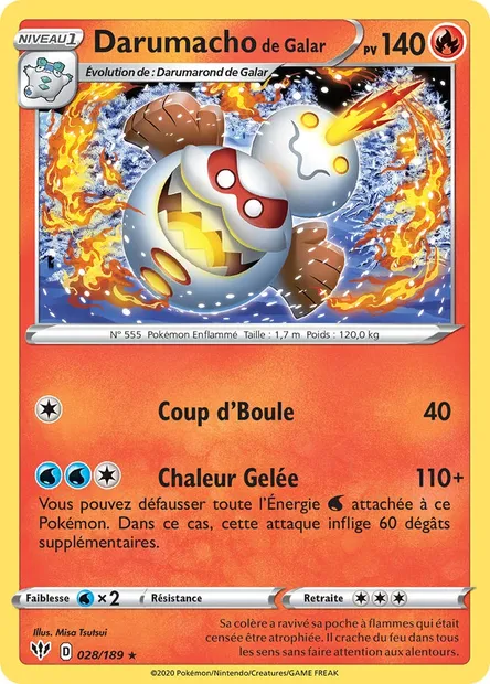 Darumacho de Galar, carte Pokémon DAA 28 — extension Ténèbres Embrasées