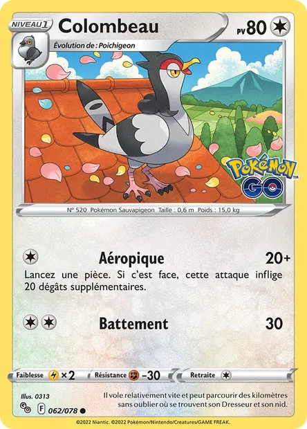 Colombeau, carte Pokémon PGO 062 — extension Pokémon GO