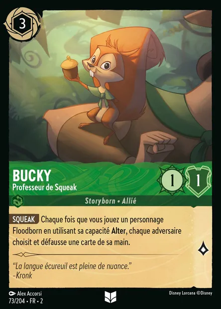 Bucky - Professeur de Squeak, carte Disney Lorcana CH2-073 — extension L'Ascension des Floodborn