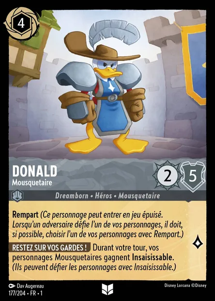 Donald - Mousquetaire, carte Disney Lorcana CH1-177 — extension Premier Chapitre