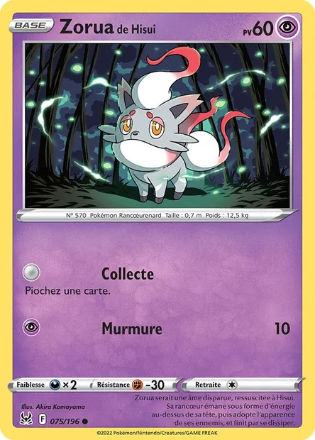 Zorua de Hisui, carte Pokémon LOR 075 — extension Origine Perdue