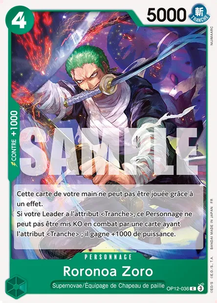 Roronoa Zoro, carte One Piece OP12-036 — extension L'HÉRITAGE DU MAÎTRE