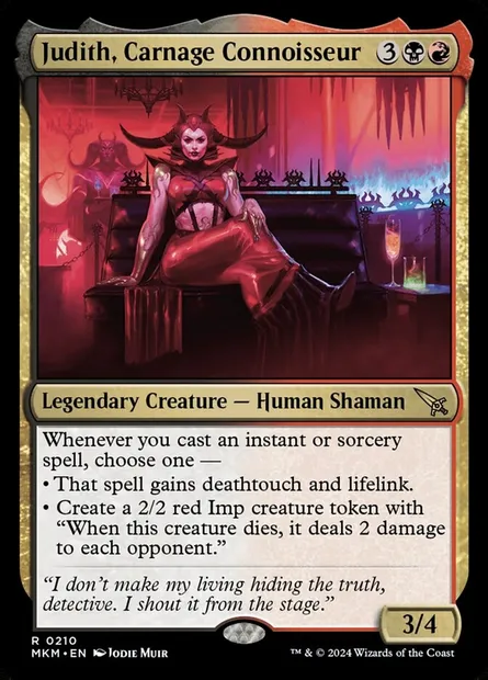 Judith, Carnage Connoisseur, Magic card MKM 210 — Murders at Karlov Manor set