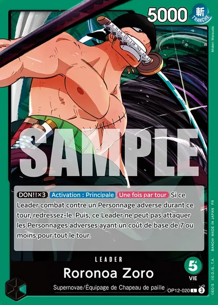 Roronoa Zoro, carte One Piece OP12-020 — extension L'HÉRITAGE DU MAÎTRE