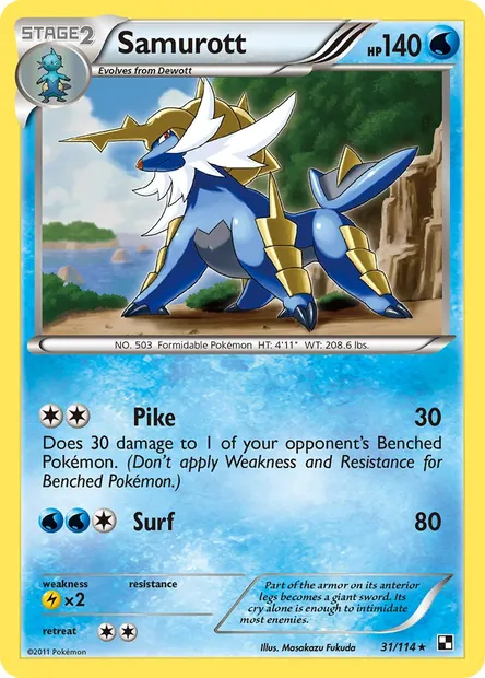 Samurott, Pokémon card BLW 31 — Black & White set