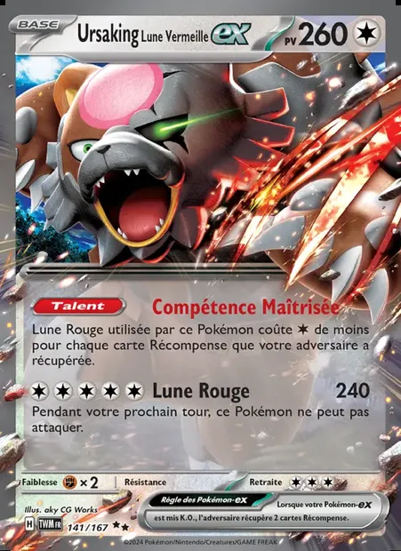 Ursaking Lune Vermeille-ex, carte Pokémon TWM 141 — extension Mascarade Crépusculaire
