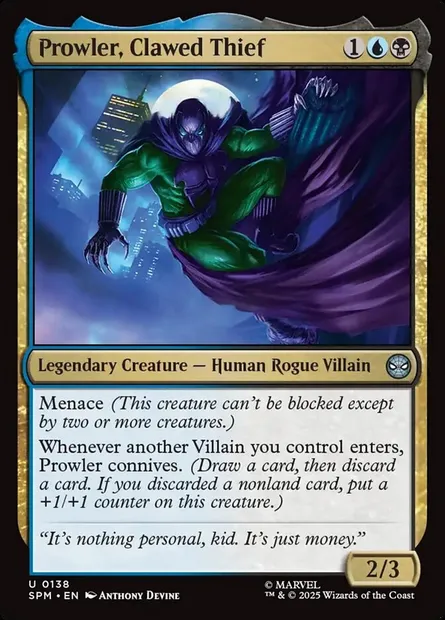 Prowler, Clawed Thief, Magic card SPM 138 — Marvel's Spider-Man set