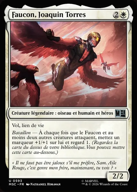 Faucon, Joaquin Torres, carte Magic MSC 593 — extension Marvel Super Heroes Commander