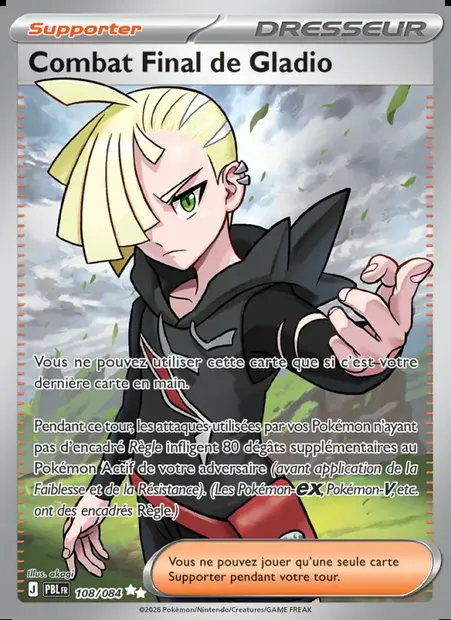 Combat Final de Gladio, carte Pokémon PBL 108 — extension Nuit Noire