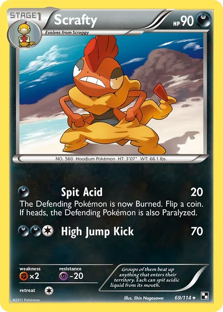 Scrafty, Pokémon card BLW 69 — Black & White set
