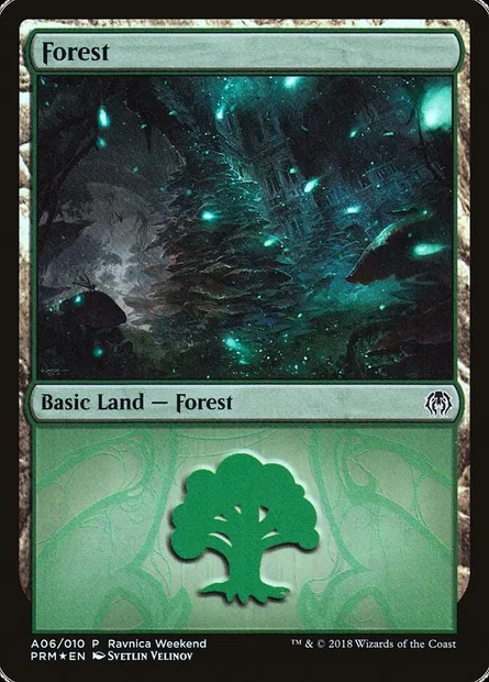 Forêt, carte Magic PRWK A06 — extension GRN Ravnica Weekend