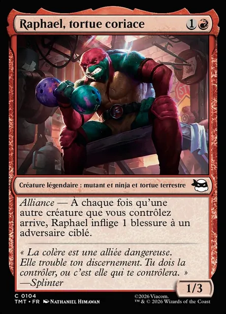 Raphael, tortue coriace, carte Magic TMT 104 — extension Teenage Mutant Ninja Turtles