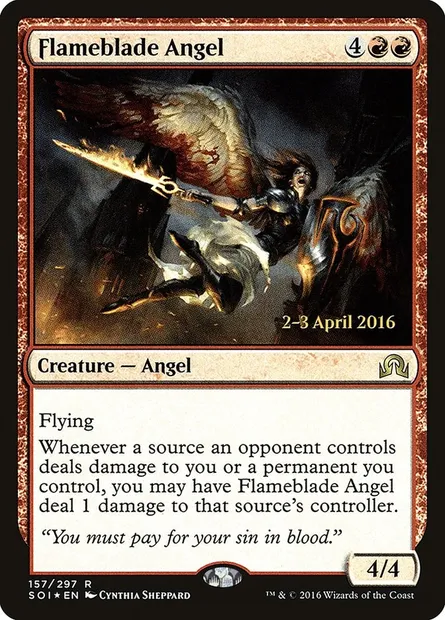 Flameblade Angel, Magic card PSOI 157s — Shadows over Innistrad Promos set