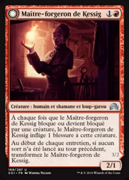 Maître-forgeron de Kessig // Loup-garou au cœur de flammes, carte Magic SOI 169 — extension Ténèbres sur Innistrad