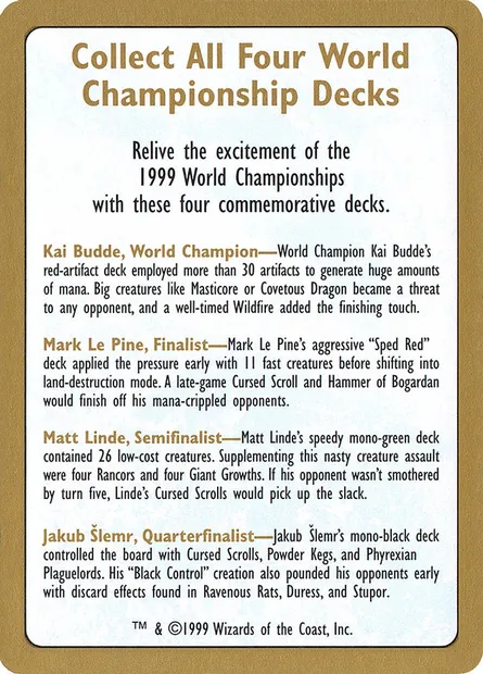 1999 World Championships Ad, Magic card WC99 0 — World Championship Decks 1999 set