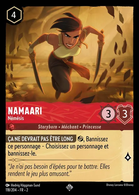 Namaari - Némésis, carte Disney Lorcana CH2-118 — extension L'Ascension des Floodborn