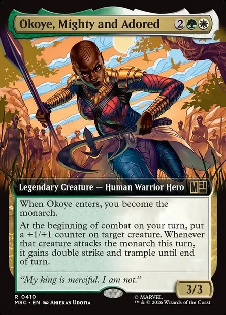Okoye, Mighty and Adored, Magic card MSC 410 — Marvel Super Heroes Commander set
