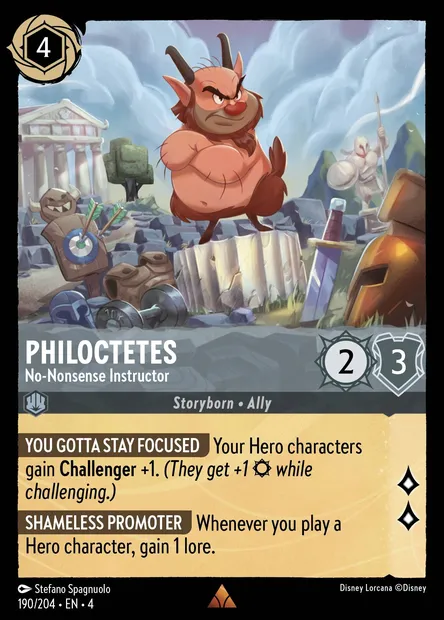 Philoctetes - No-Nonsense Instructor, Disney Lorcana card CH4-190 — Ursula's Return set