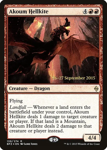 Akoum Hellkite, Magic card PBFZ 139s — Battle for Zendikar Promos set