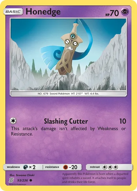 Honedge, Pokémon card UNM 93 — Unified Minds set
