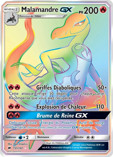 Malamandre GX, carte Pokémon BUS 151 — extension Ombres Ardentes