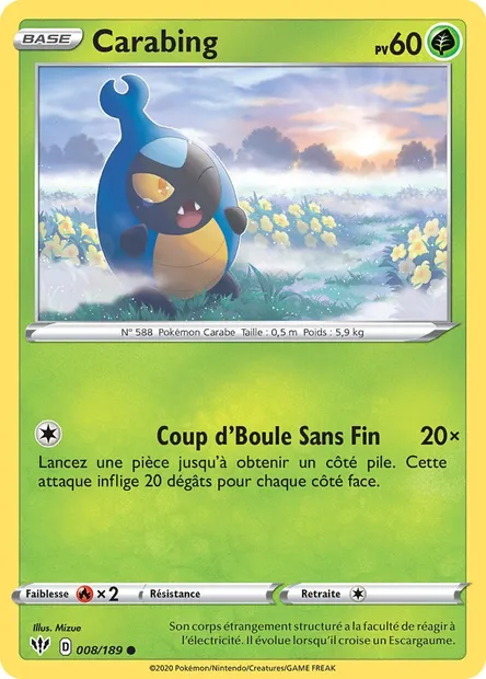 Carabing, carte Pokémon DAA 8 — extension Ténèbres Embrasées
