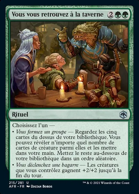 Vous vous retrouvez à la taverne, carte Magic AFR 215 — extension Forgotten Realms: Aventures dans les Royaumes Oubliés